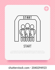 Runners at start thin line icon. Modern vector illustration.