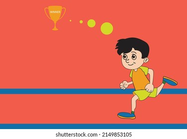 Runners want to win. Cartoon image on orange background.
