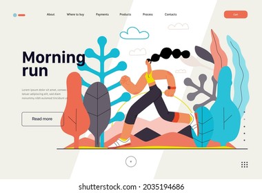 Runners - a woman running and exercising outside, website template