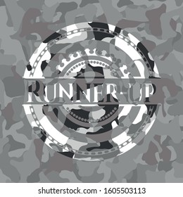 Runner-up grey camo emblem. Vector Illustration.