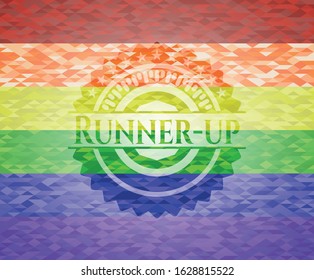 Runner-up lgbt colors emblem. Vector Illustration. Mosaic.