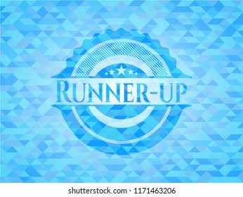 Runner-up light blue emblem with triangle mosaic background