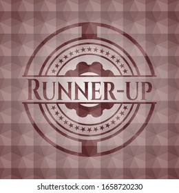 Runner-up red seamless badge with geometric background.