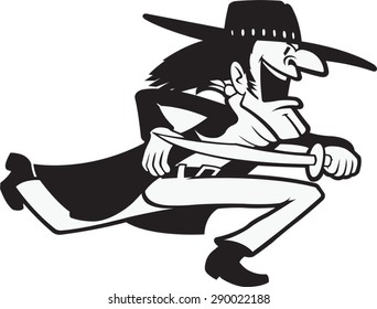 Runnin Renegade 
Cartoon of a outlaw running. Vector file.