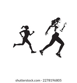 runnin woman icon on white background, fitness, sport
