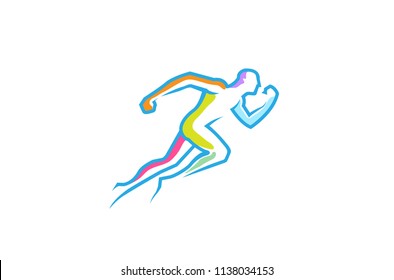 Running Abstract Man Colorful Lines Logo Symbol Vector Design Illustration