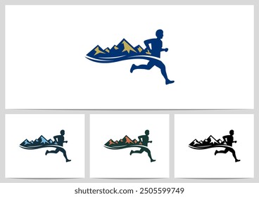 Running Across Mountain Trail Run Logo Design