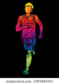 Running Action Movement Marathon Runner A Man Start Running Cartoon Sport Graphic Vector