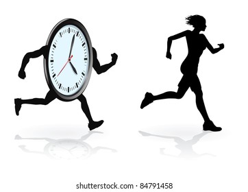 Running against the clock conceptual design. Woman trying to beat her best time or concept for being under time pressure.