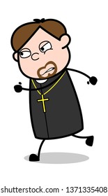 Running in Aggression - Cartoon Priest Religious Vector Illustration