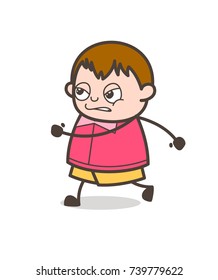 Running in Aggression - Cute Cartoon Fat Kid Illustration