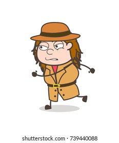 Running in Aggression - Female Explorer Scientist Cartoon Vector
