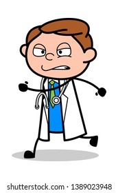 Running with Aggression - Professional Cartoon Doctor Vector Illustration
