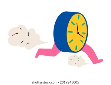 Running alarm clock time is running out clock is running. Colorful vector illustration
