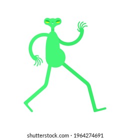 Running Alien green. UFO runs. vector illustration