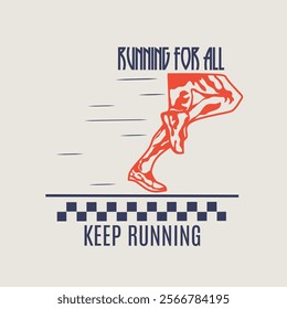 Running for All Motivational Logo Design in Retro Design Perfect for Print, Apparel, etc