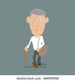 running angry man with a stick and bag. vector illustration of cartoon