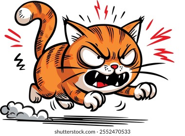 Corriendo gato rojo enojado, dibujo de Vector