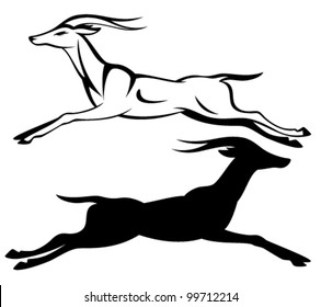 running antelope black and white vector outline