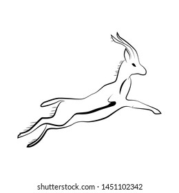 Running antelope drawn by lines. Wild animal during the chase.