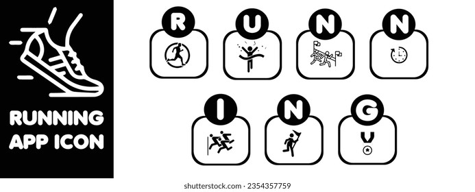 running  app icon set black and white color