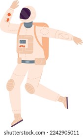 Running astronaut. Spaceman walking. Space traveller character isolated on white background