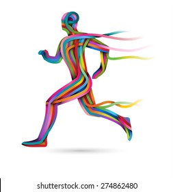 Running athlete, colorful ribbon runner, eps10 vector