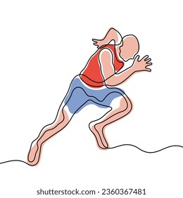 Running athlete continuous line colourful vector illustration