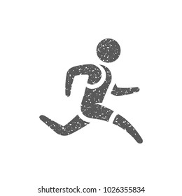 Running athlete icon in grunge texture. Vintage style vector illustration.