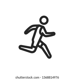Running athlete icon in thick outline style. Black and white monochrome vector illustration.