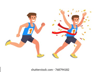 Running Athlete Sprinter Man In Flat Vector Style