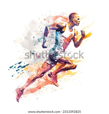 Running athlete vector watercolor painting