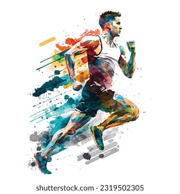 Running athlete watercolor hand painting ilustration