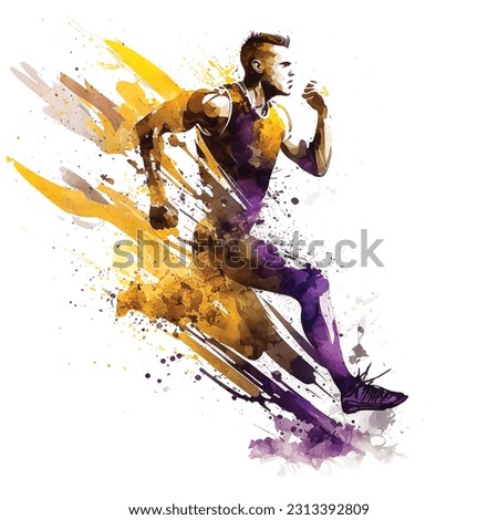 Running athlete watercolor hand painting ilustration
