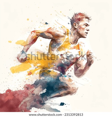 Running athlete watercolor hand painting