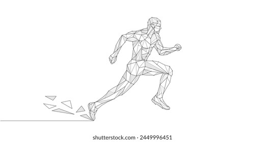 Running athlete.Fitness workout.Drawing made of lines and polygons.Vector illustration.	