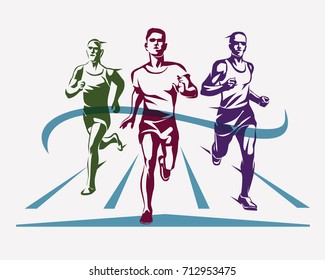 running athletes symbol, sport and competition concept
