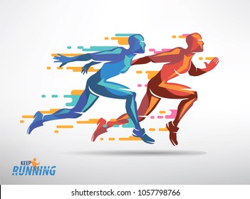 running athletes vector symbol, sport and competition concept background