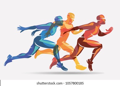 running athletes vector symbol, sport and competition concept background