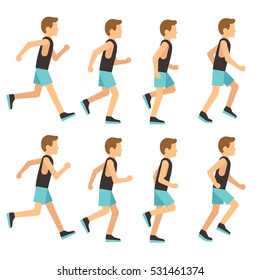 Running athletic man in tracksuit animation frame, sprite sequence vector illustration