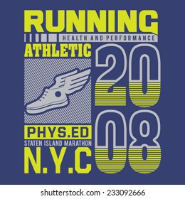 Running athletic  typography, t-shirt graphics, vectors, 