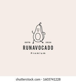 running avocado logo hipster vintage retro vector icon cartoon mascot character illustration	