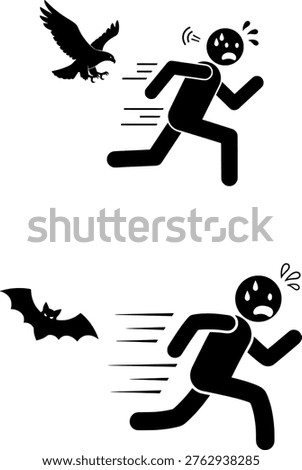 Running Away from Flying Animals Fear Panic Escape Danger Concept Illustration