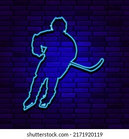 Running Away Hockey Kid Neon Icon. Hockey Player. 