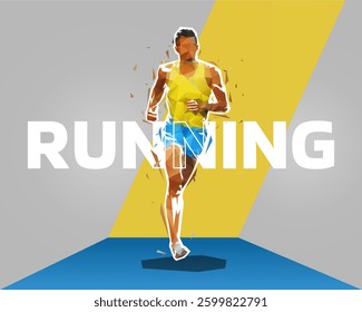 Running background. Marathon runner, african american ethnicity, running graphic design, low polygonal illustration. Sports web banner, healthy lifestyle