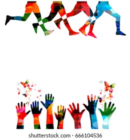 Running background with people silhouettes isolated. Sports, fitness, running, jogging, active people, training, recreational activity, people exercise vector illustration design