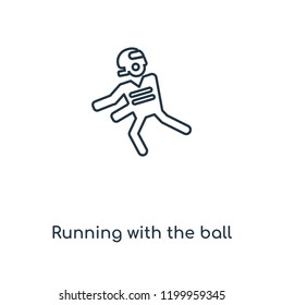 running with the ball concept line icon. Linear running with the ball concept outline symbol design. This simple element illustration can be used for web and mobile UI/UX.