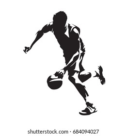 Running basketball player with ball, abstract vector silhouette