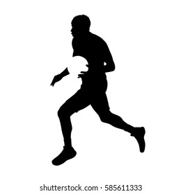 Running basketball player with ball, isolated vector silhouette