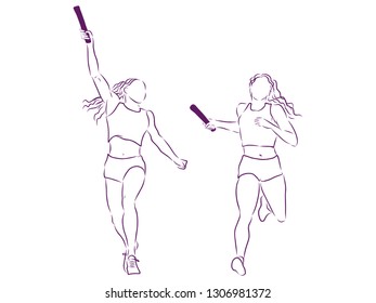running with a baton contour vector illustration 
